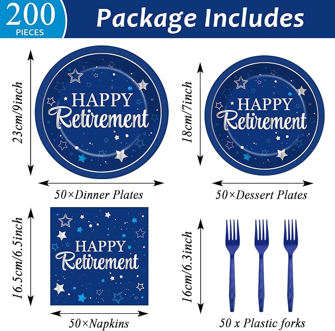 Qyeahkj 50 Guests Retirement Plates and Napkins Party Supplies Happy Retirement - Image 2