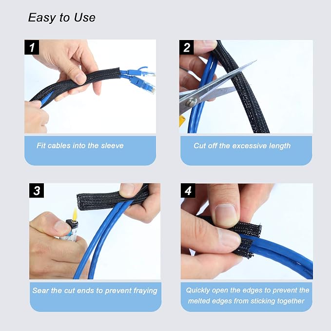 10ft - 1/4 inch Braided Cable Management Sleeve Cord Protector - Self-Wrapping - Image 5