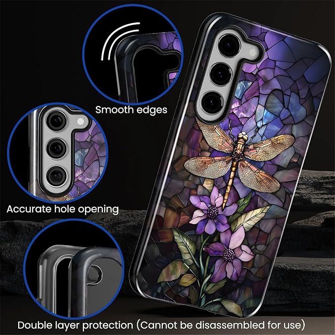 for Samsung Galaxy S23 Plus Case, Stained Glass Dragonfly Pattern Glossy 2 in 1 - Image 5
