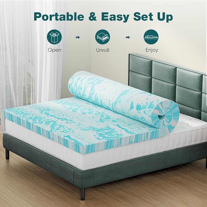 Sweetcrispy Mattress Topper Queen, Memory Foam 4 Inch Thick Gel Infused Cooling - Image 7