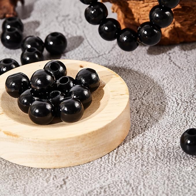 240Pcs Black Wood Beads 16mm for Craft Large Hole Wood Beads Hole:6mm - Image 6
