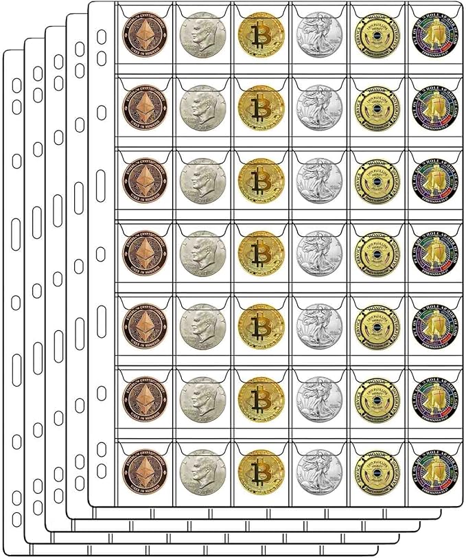 42-Pocket Coin Pages for Collectors, Standard 9-Hole Coin Collection Pages fit by Suremita