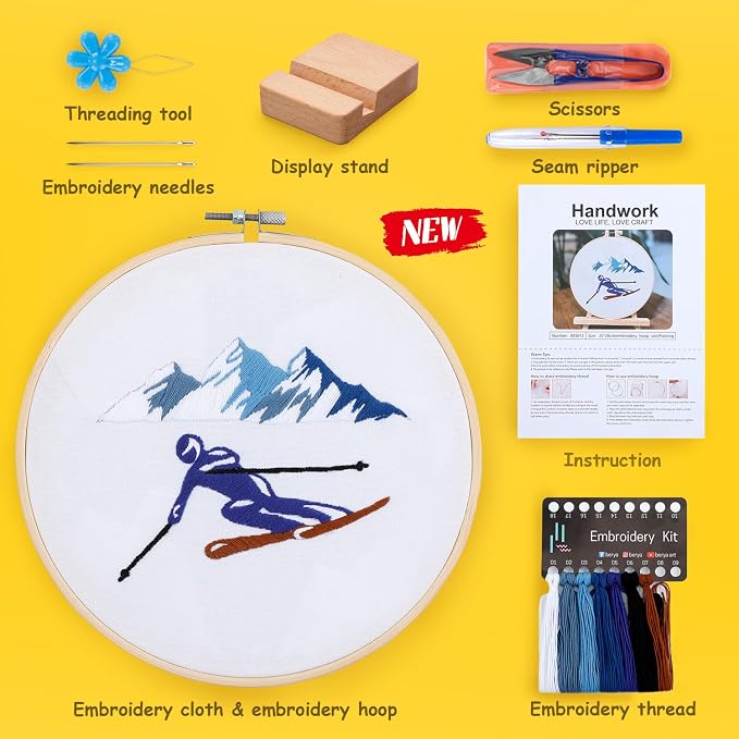 Embroidery Kit for Adult Beginners, Skiers Snow Mountain Embroidery Kit - Image 2