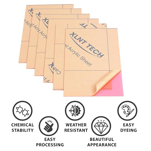 6 PCS Transparent Pink Cast Acrylic Sheets 8" x 12" x 0.118", Plexiglass - Image 4