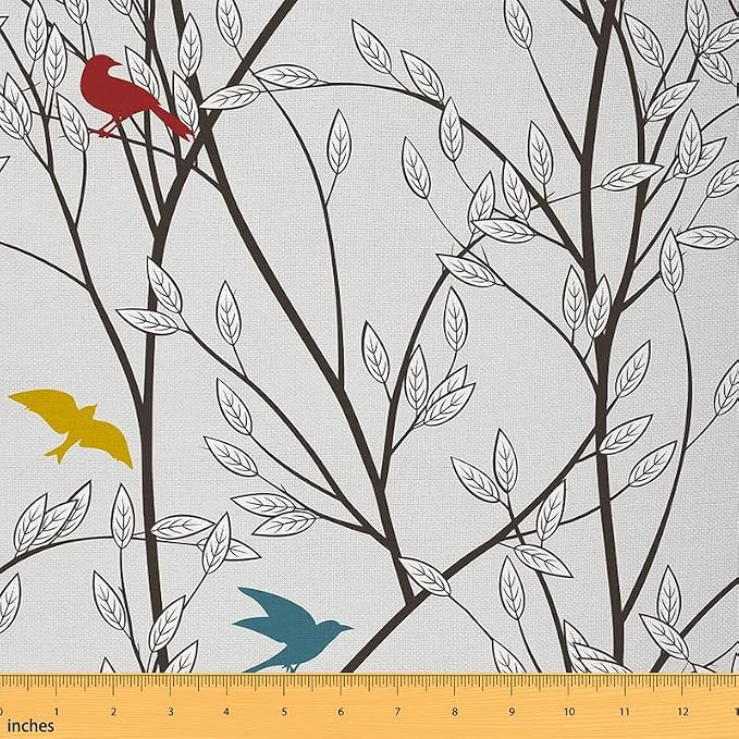 Feelyou Tree Branches Upholstery Fabric by The Yard, Nature Cute Birds by Feelyou