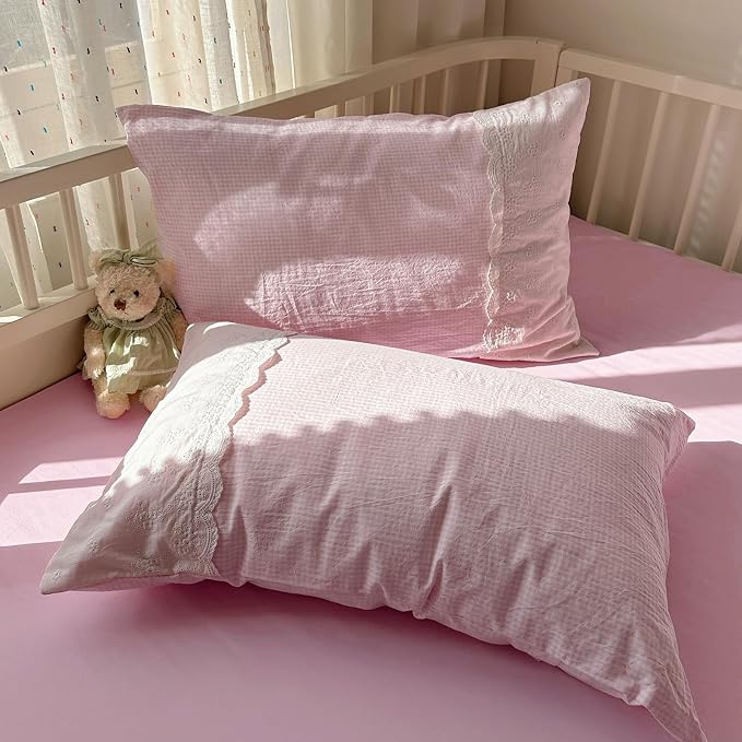 mixinni Pink Gingham Duvet Cover King Size - Image 7