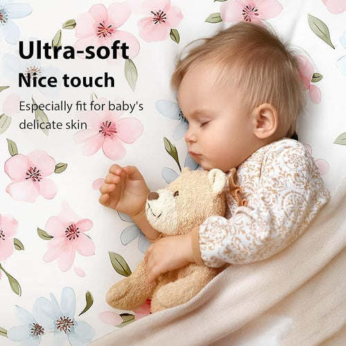 Baby Mini Crib Sheets Girl, Portable 38”x26” Pack and Play Sheets Fitted - Image 2