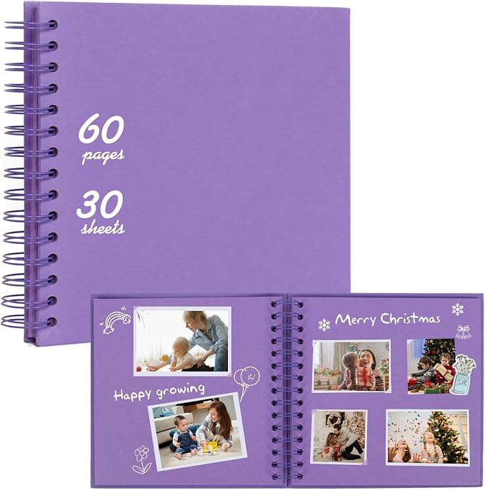 RECUTMS 12x12 Scrapbook 60 Pages Kraft Paper DIY Family Album Dark Purple | by RECUTMS
