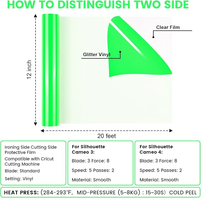 PU Heat Transfer Vinyl Fluorescent Green, 12Inches×20FT Iron on - Image 2
