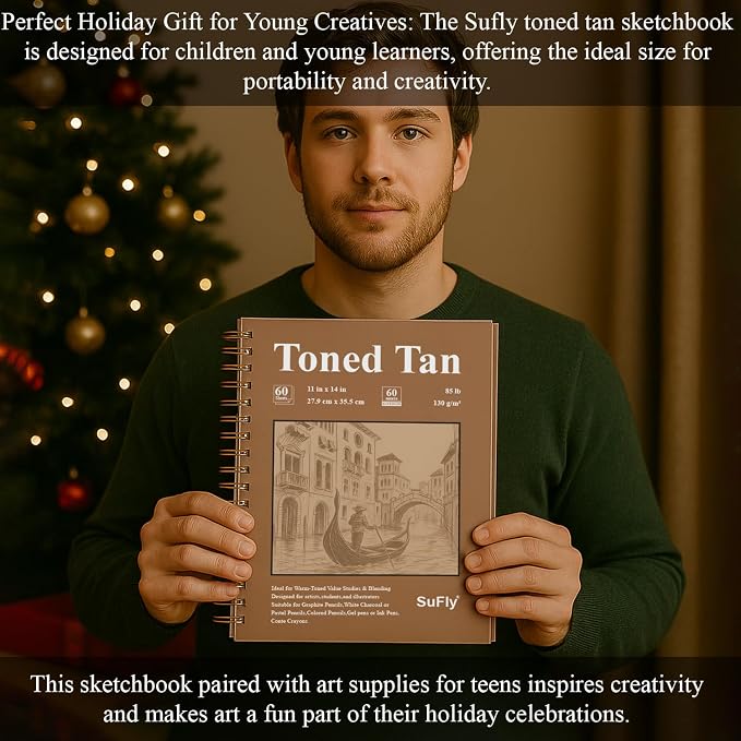 SuFly Toned Paper Sketch Book, 11x14 Inches, 60 Sheets - 90lb/150gsm Toned Tan - Image 7