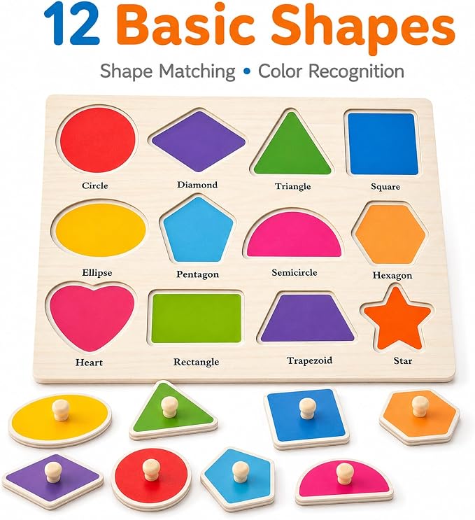 Wooden Peg Puzzles for Toddlers, 3 Pack Large Wooden Knob Puzzles for Ages 3-5 - Image 5