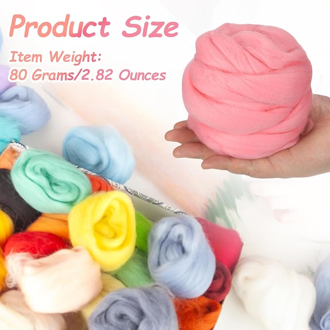 PATIKIL Wool Roving Yarn, 80G/2.82OZ Soft Felting Wool Pure Chunky Roving Yarn - Image 2