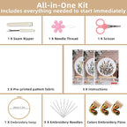 Herdiese Embroidery Kit for Beginners & Adults, Pre-Printed Fabrics, 9 Needles - Image 2