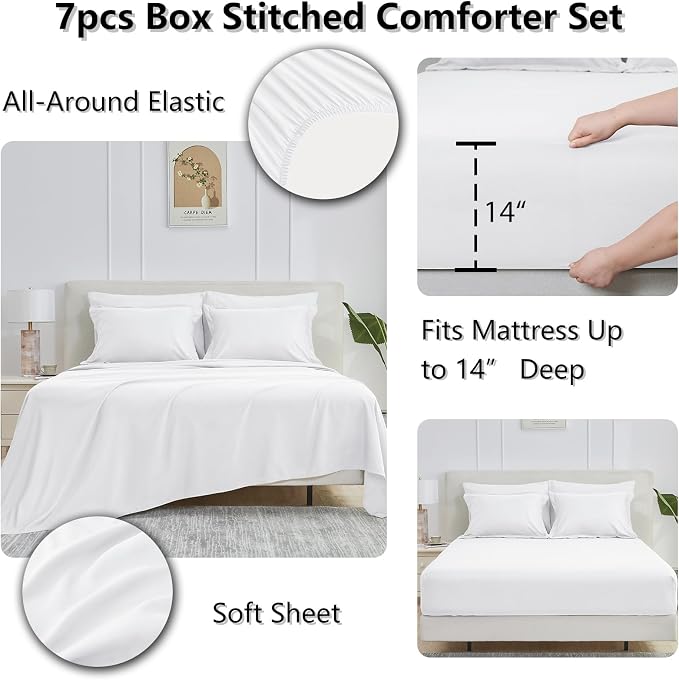 CozyLux Oversized King Comforter Sets White, 7 Pieces Bed in a Bag, 120x98 Box - Image 6