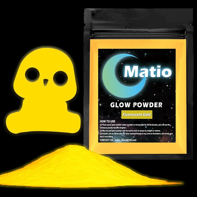 Matio Glow in The Dark Pigment Powder, 15g/0.5oz Fluorescent Gold Pigments | by Matio