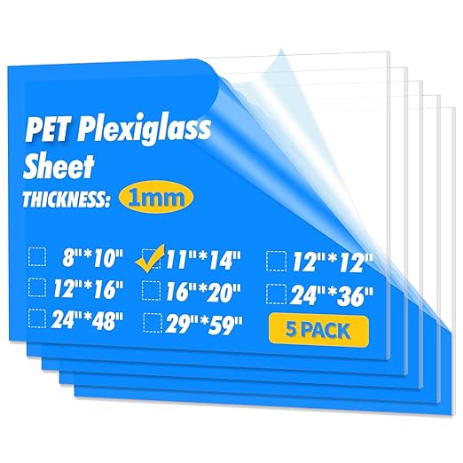 Art3d 5-Pack of 11×14" PET/Plexiglass Sheets, Transparent Clear Flexible by Art3d