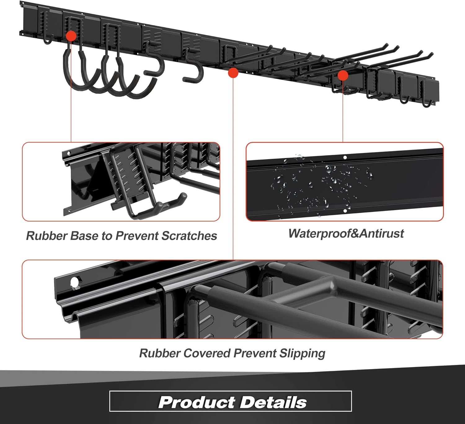 Garage Tool Storage Rack, Heavy Duty Garage Storage Organizer Rack System Wall Mounted Tool with 12 double hooks, 4 rails Garden Tool Rack