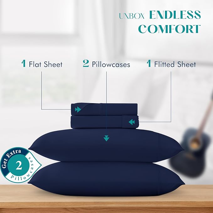 XOOX Linen 100% Egyptian Cotton Sheets Queen Size - Image 3