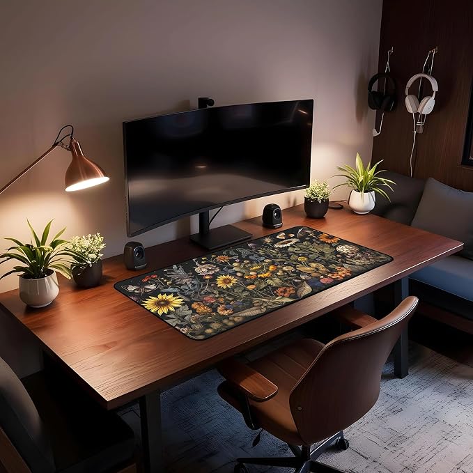 Retro Mouse Pad XXL， Flower Sunflower Plant Desk Mat, Long Computer Mat - Image 4