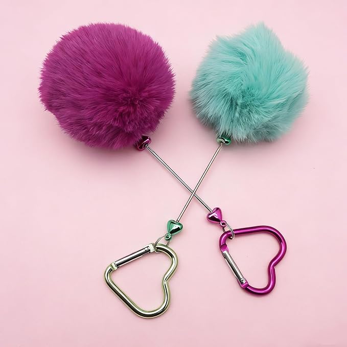 Beadable Heart Pom Pom Keychain Blank Bar - Image 8
