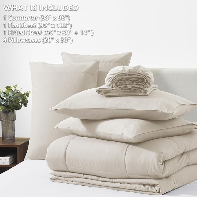 CozyLux Oversized Queen Comforter Sets Beige, 7 Pieces Bed in a Bag, Ultra-Soft - Image 6