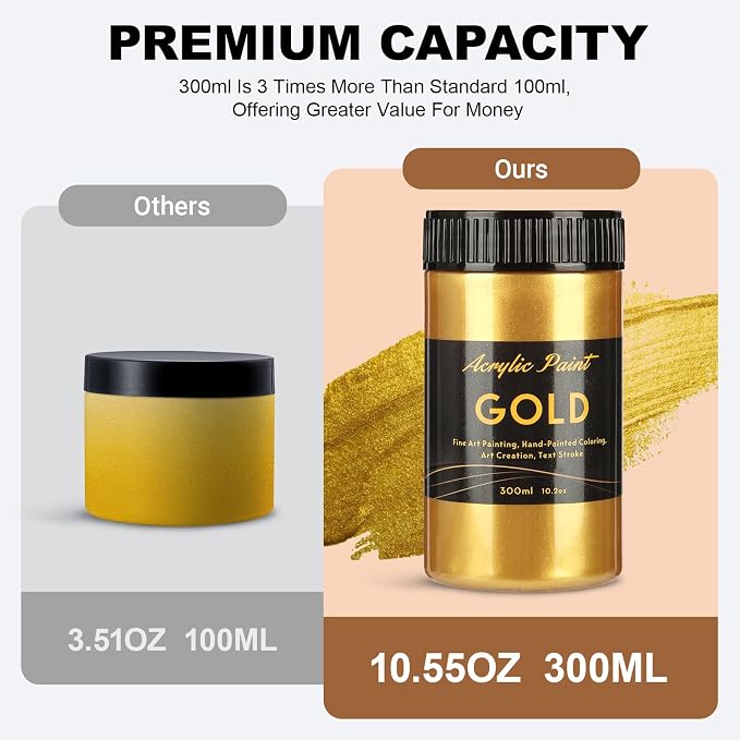 300ml Gold Metallic Acrylic Paint, Non Toxic Waterproof Gold Metallic Acrylic - Image 4