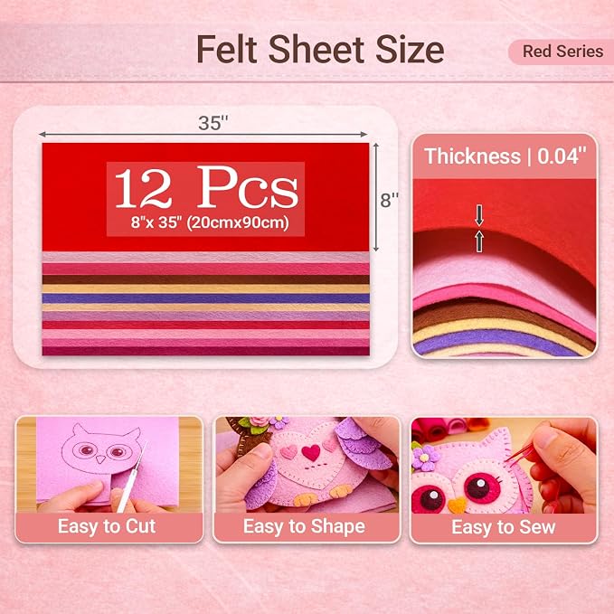 Large Stiff Felt Sheets 8"x35" – 12 Assorted Colors Felt Fabric Bundle Pack - Image 3