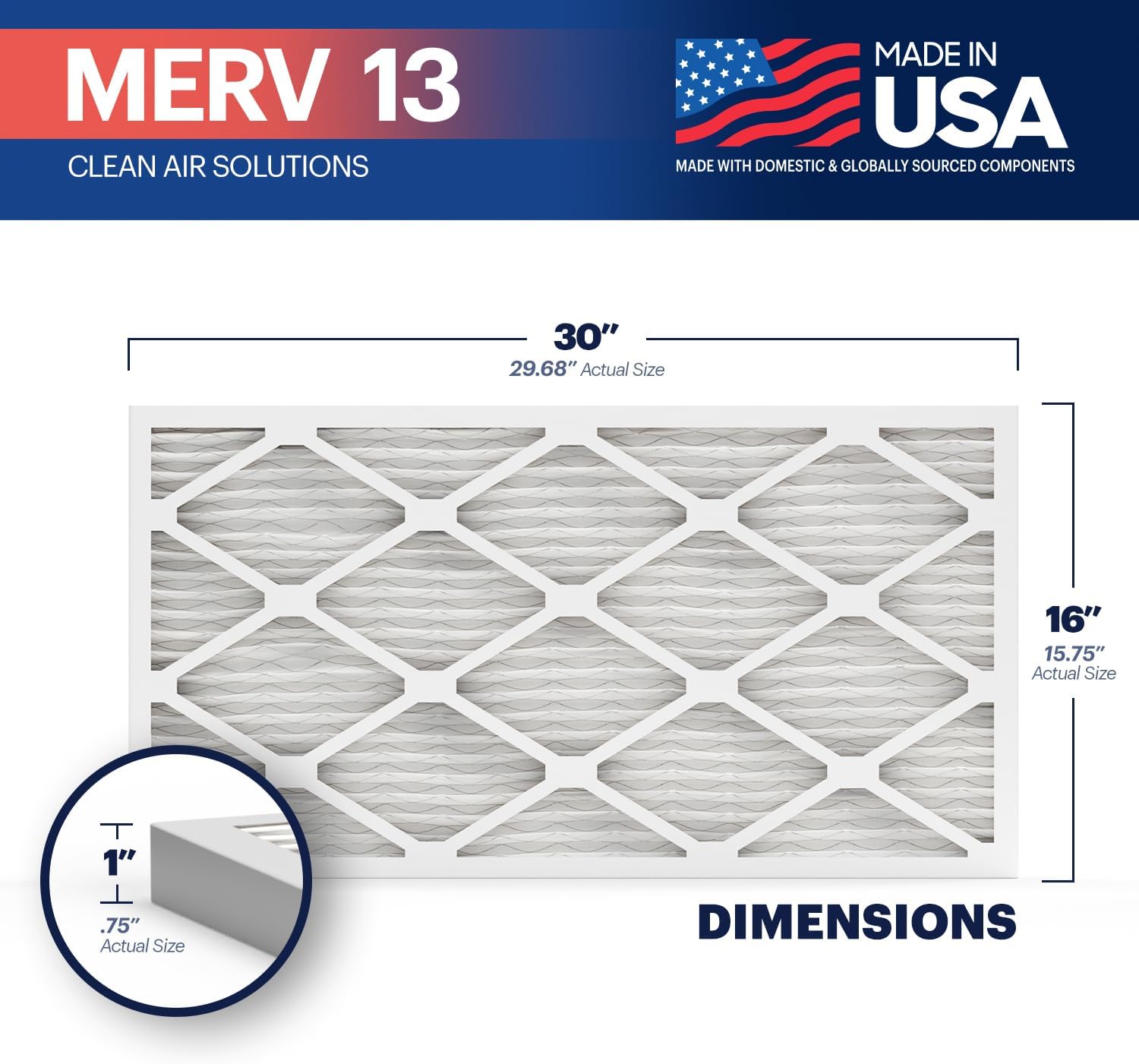 BNX TruFilter 16x30x1 Air Filter MERV 13 (4-Pack) - MADE IN USA - Electrostatic Pleated Air Conditioner HVAC AC Furnace Filters for Allergies, Pollen, Mold, Bacteria, Smoke, Allergen, MPR 1900 FPR 10