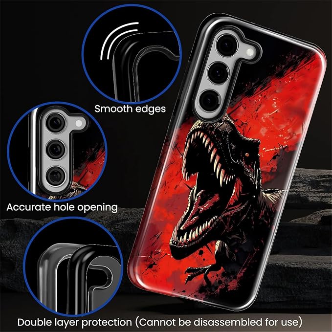 for Samsung Galaxy S23 Case, Cool Dinosaur Red Black Pattern Glossy 2 in 1 - Image 5
