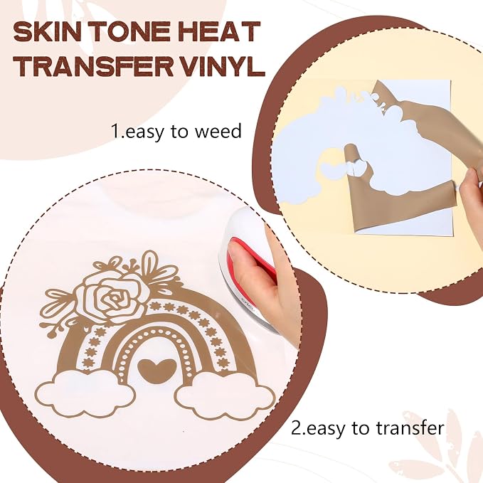 HTVSTD Skin Tone Heat Transfer Vinyl 12 Sheets 12×10in Iron on Vinyl | Netural - Image 3