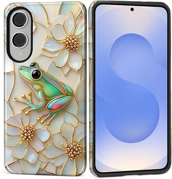 for Samsung Galaxy S25 Edge Case, Stained Glass Frog Flowers Pattern Glossy 2 by Teonvpu