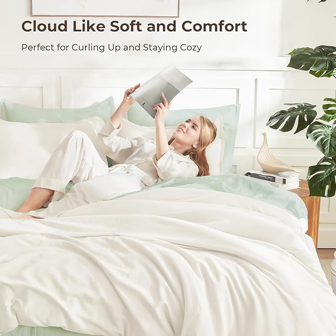 Litanika Ivory Comforter Set King Size, 3 Pieces Lightweight Solid Bedding - Image 2