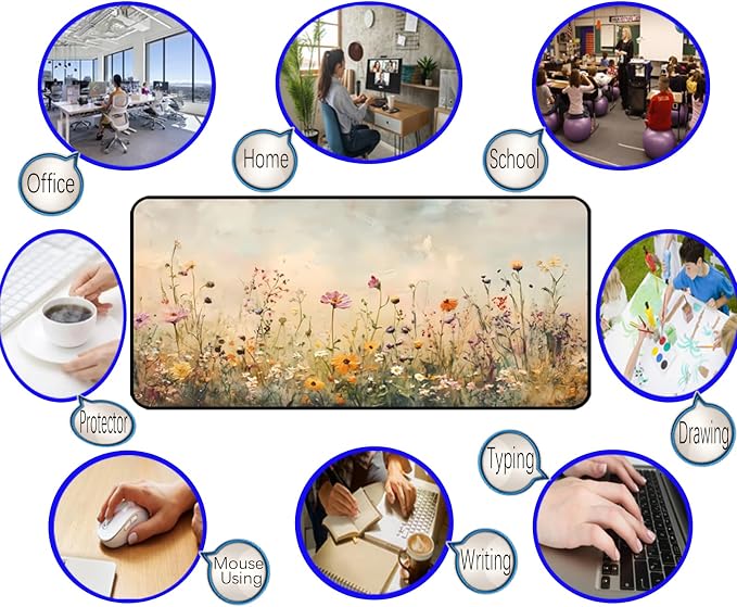 Beige Watercolor Flower Desk Mat, Oil Painting Style Desk Matt, Plant Flower - Image 5