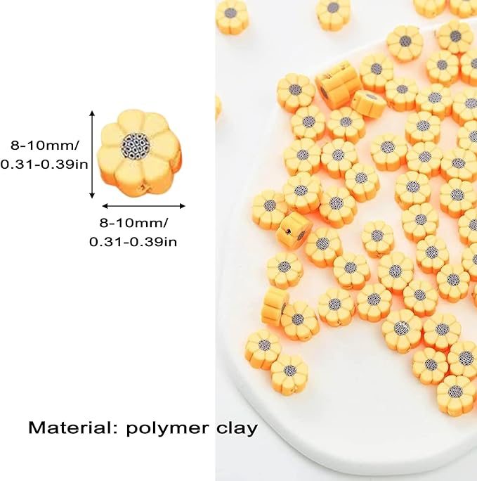 100pcs Yellow Sunflower Polymer Clay 10mm Spacer Beads - Image 4