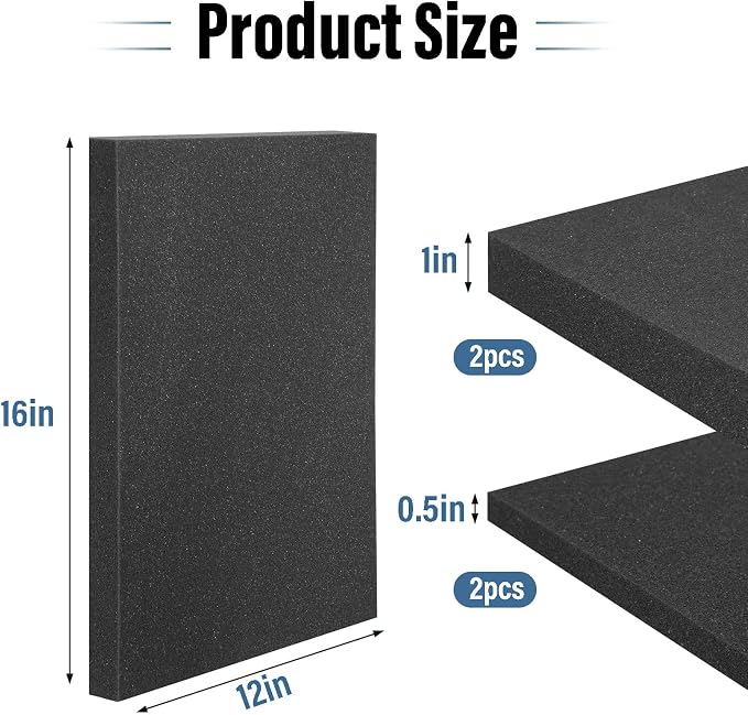 4pcs High Density Packing Foam Sheets, 2 Size Black Polyurethane Foam Padding - Image 2