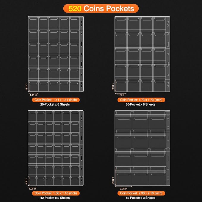 Coin Collection Book with 520 Pockets Coin Holders, Coin Albums - Image 4