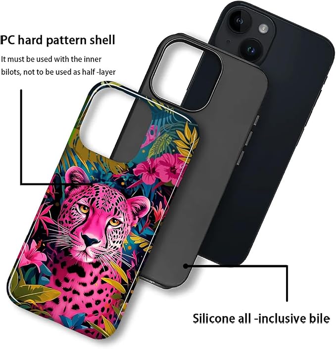 ZHEGAILIAN Case for iPhone 14 Plus, Panther Leopard Flower Durable Shockproof - Image 2