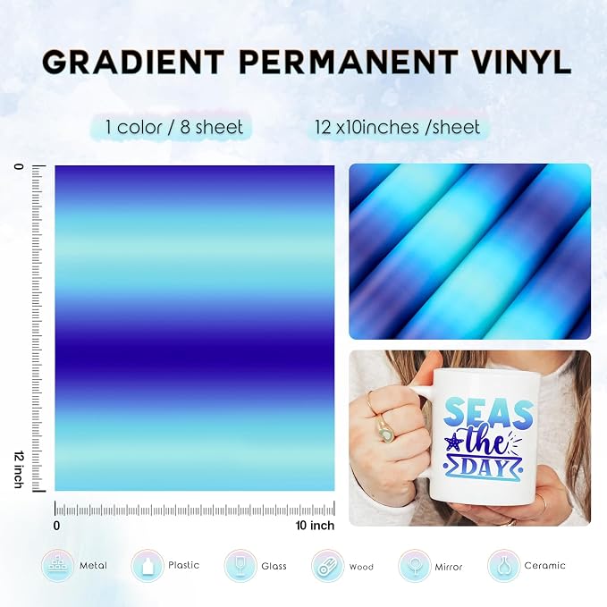 Tintnut Gradient Blue Permanent Vinyl 8 Pcs12x10in Self Adhesive Vinyl | - Image 2