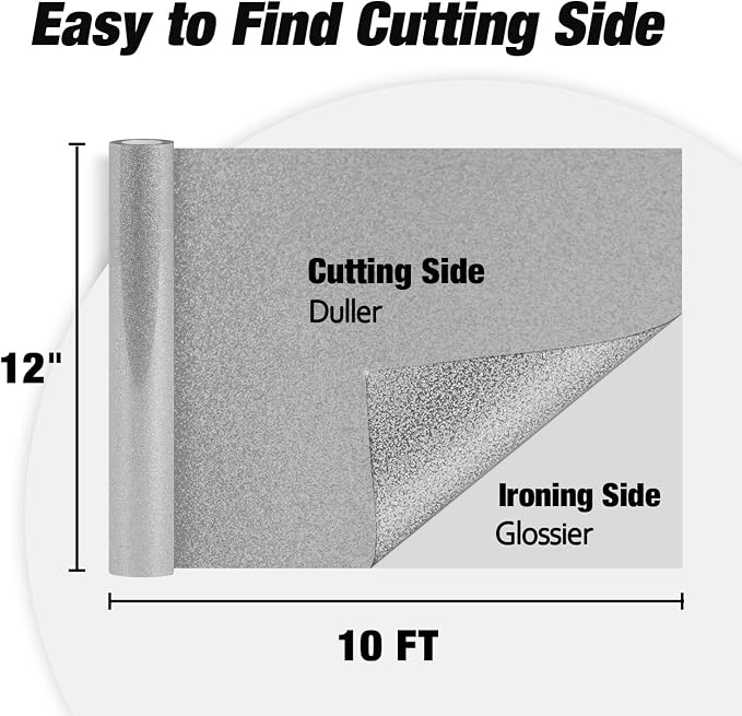 VinylRus Silver Glitter HTV Heat Transfer Vinyl Roll-12 x 10ft Silver - Image 4