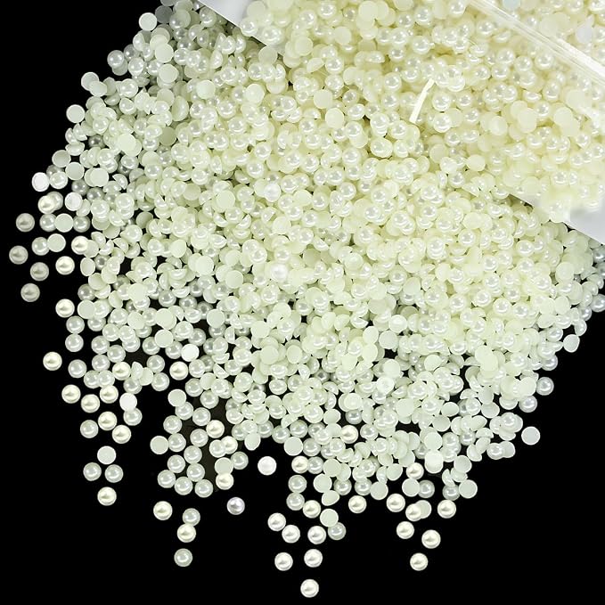qiipii 7200PCS 3mm Small Beige White Round Half Round Pearls by qiipii