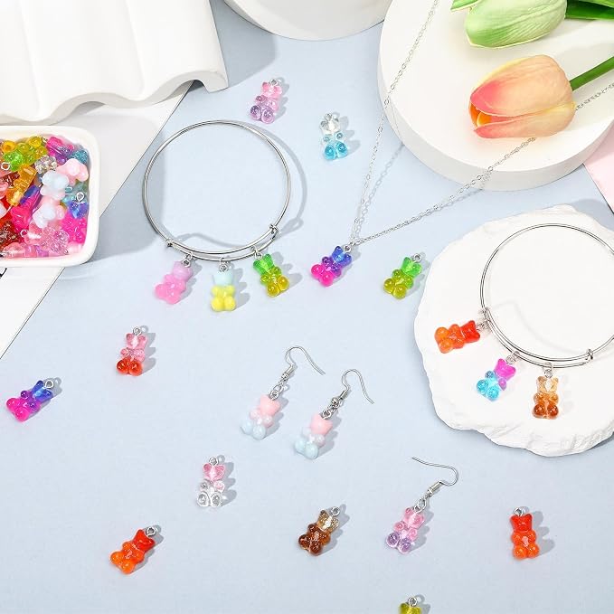 Augshy 64 Pcs Gradient Gummy Bear Resin Charms - Image 4