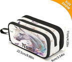 Custom White Horse Butterflies Pencil Case Box Boys Girls Personalized Name - Image 4