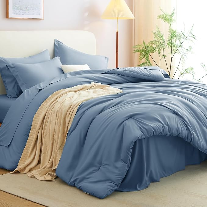 CozyLux Oversized King Comforter Set Grayish Blue, 7 Pieces Bed in a Bag - Image 9