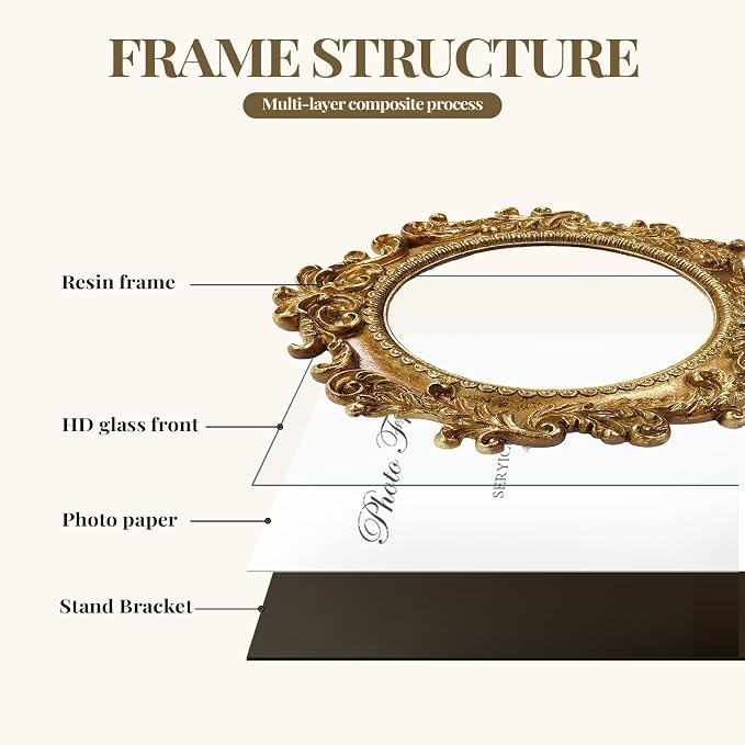 Cuspin Vintage Round Gold Picture Frame 4x4 Inch, Ornate Floral Resin Photo - Image 5