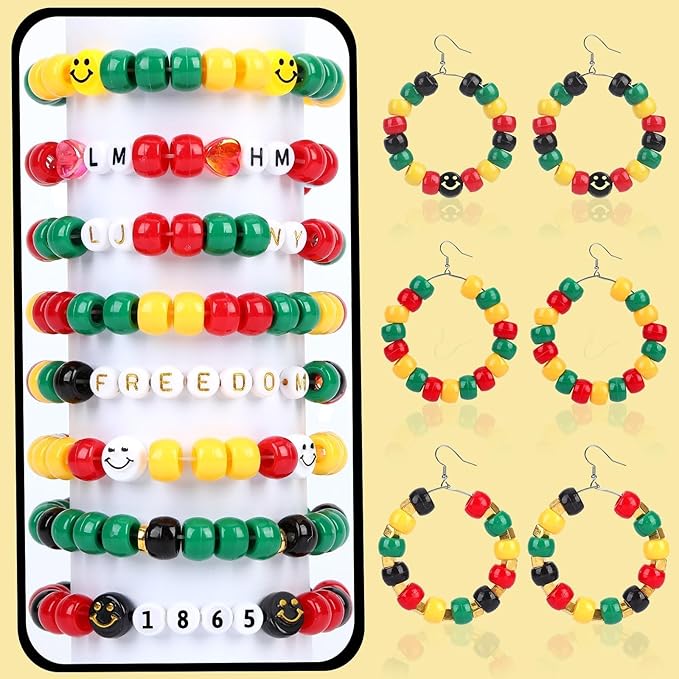 UPINS Red 1200Pcs Yellow Green and Black Pony Beads, Juneteenth Pony Beads - Image 4