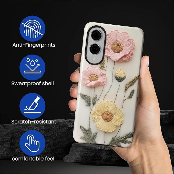 Case for Samsung Galaxy S25 Edge Case, Faux Embroidery Boho Floral Design - Image 3