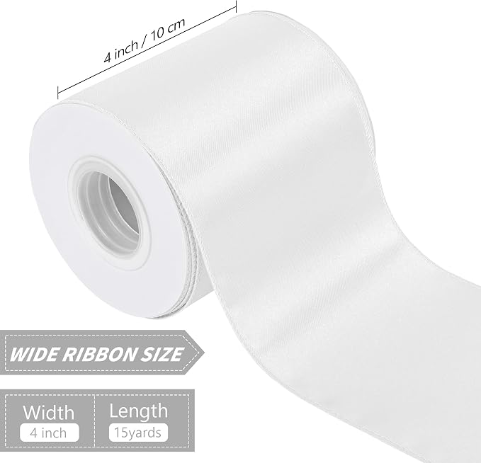 White 4 Inch 15 Yards Satin Wired Ribbon Easter Ribbons - Image 2
