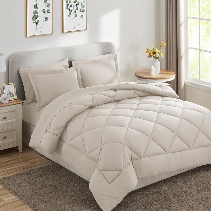 CozyLux Oversized Queen Comforter Set Beige - Image 8