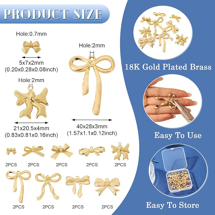 FASHEWELRY Alloy Bowknot Charms Links Golden Bow Tie Connector Charms Metal Bow - Image 4