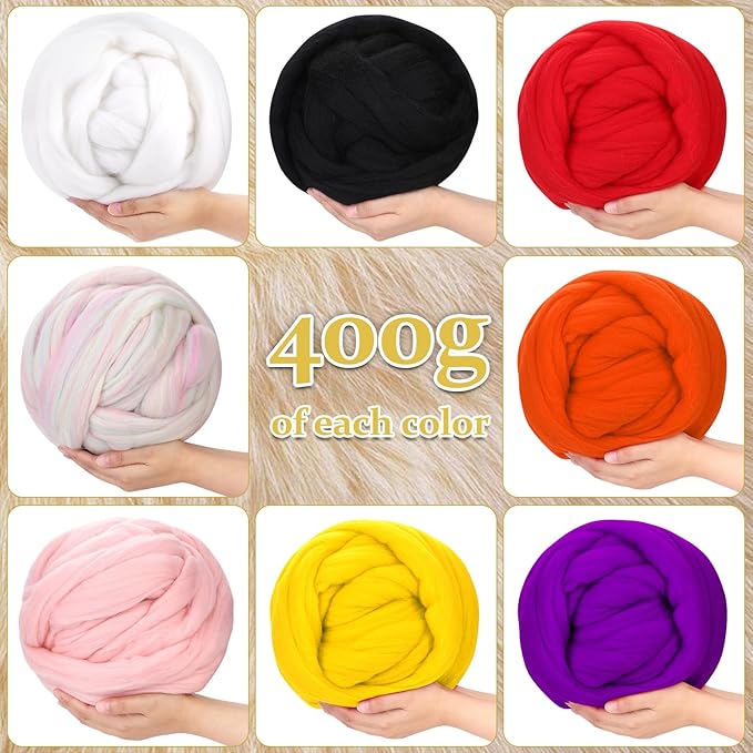 QMNNMA 14.1oz Wool Roving Yarn, Needle Felting Wool, Felting Supplies | Dark - Image 3
